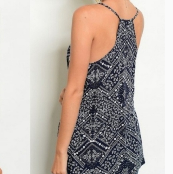 SARA Boho Navy Bandana Print & White Ladder Lace Tank Top Size Small LAST 1 NWT - Picture 3 of 8